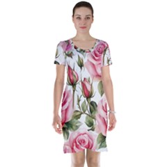 Flower Rose Pink Short Sleeve Nightdress by Ravend