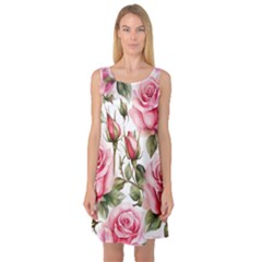 Flower Rose Pink Sleeveless Satin Nightdress by Ravend