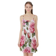 Flower Rose Pink Satin Night Slip by Ravend