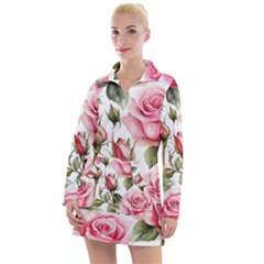 Flower Rose Pink Women s Long Sleeve Casual Dress by Ravend