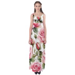 Flower Rose Pink Empire Waist Maxi Dress by Ravend