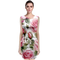 Flower Rose Pink Classic Sleeveless Midi Dress by Ravend