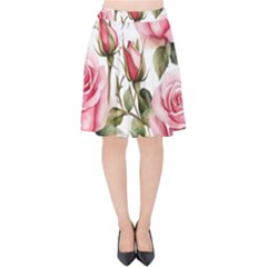 Flower Rose Pink Velvet High Waist Skirt by Ravend