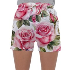 Flower Rose Pink Sleepwear Shorts by Ravend