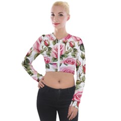 Flower Rose Pink Long Sleeve Cropped Velvet Jacket by Ravend