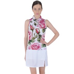 Flower Rose Pink Women s Sleeveless Polo Tee by Ravend