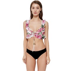 Flower Rose Pink Low Cut Ruffle Edge Bikini Top