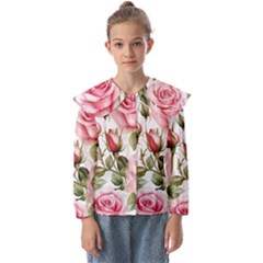 Flower Rose Pink Kids  Peter Pan Collar Blouse by Ravend