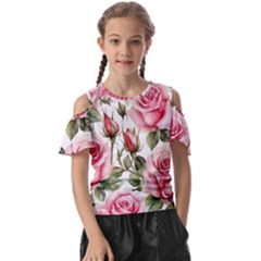 Flower Rose Pink Kids  Butterfly Cutout Tee by Ravend