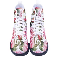 Flower Rose Pink Women s High-top Canvas Sneakers by Ravend