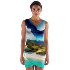 Beach Island Nature Wrap Front Bodycon Dress