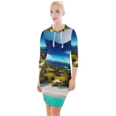 Beach Island Nature Quarter Sleeve Hood Bodycon Dress by Ravend