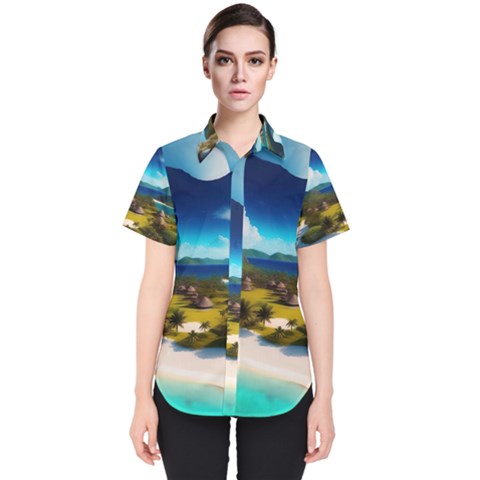 Beach Island Nature Women s Short Sleeve Shirt by Ravend