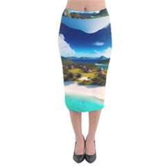 Beach Island Nature Velvet Midi Pencil Skirt by Ravend