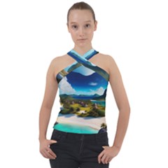 Beach Island Nature Cross Neck Velour Top by Ravend