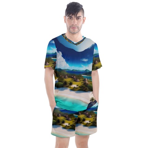 Beach Island Nature Men s Mesh Tee And Shorts Set by Ravend