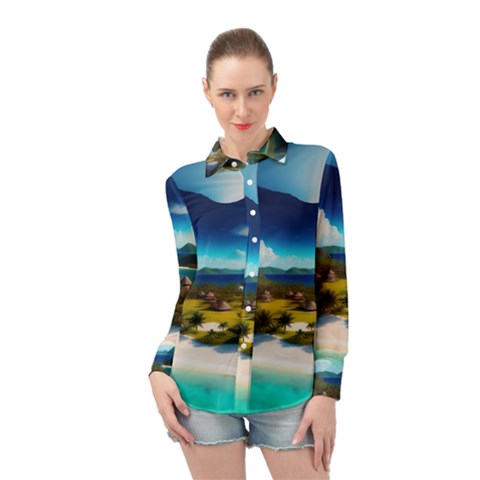 Beach Island Nature Long Sleeve Chiffon Shirt by Ravend