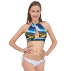 Beach Island Nature Cross Front Halter Bikini Top by Ravend