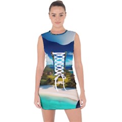 Beach Island Nature Lace Up Front Bodycon Dress by Ravend