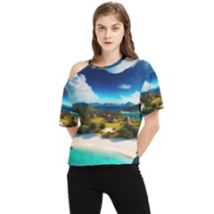 Beach Island Nature One Shoulder Cut Out Tee by Ravend