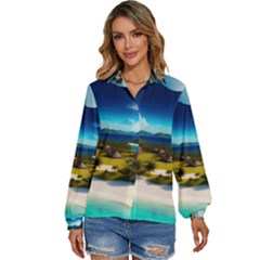 Beach Island Nature Women s Long Sleeve Button Up Shirt