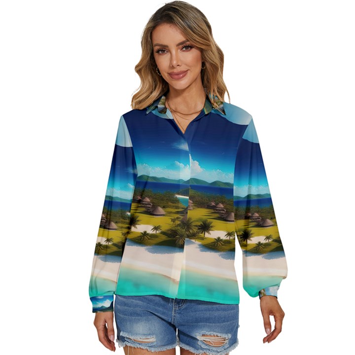 Beach Island Nature Women s Long Sleeve Button Up Shirt