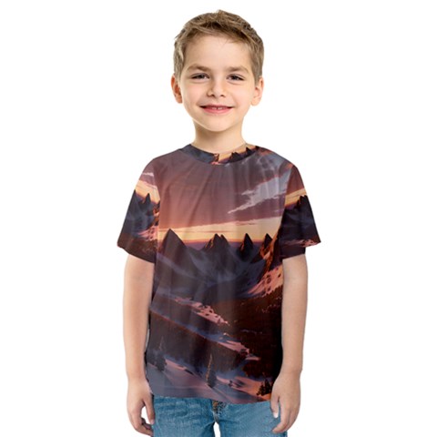 Landscape Mountains Nature Kids  Sport Mesh Tee by Ravend