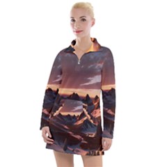 Landscape Mountains Nature Women s Long Sleeve Casual Dress by Ravend