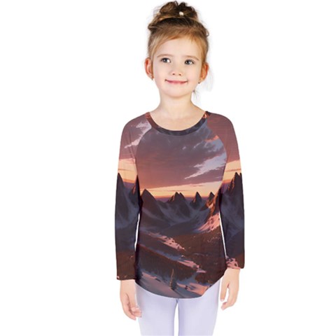 Landscape Mountains Nature Kids  Long Sleeve Tee by Ravend