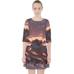 Landscape Mountains Nature Quarter Sleeve Pocket Dress by Ravend