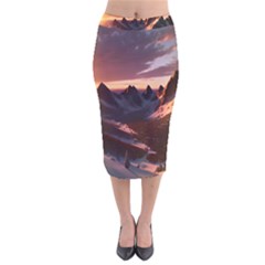 Landscape Mountains Nature Velvet Midi Pencil Skirt by Ravend