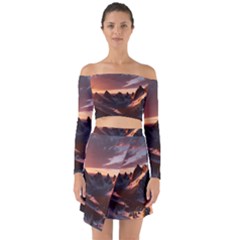 Landscape Mountains Nature Off Shoulder Top With Skirt Set by Ravend