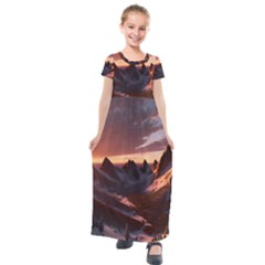 Landscape Mountains Nature Kids  Short Sleeve Maxi Dress by Ravend