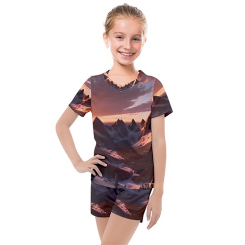 Landscape Mountains Nature Kids  Mesh Tee And Shorts Set by Ravend