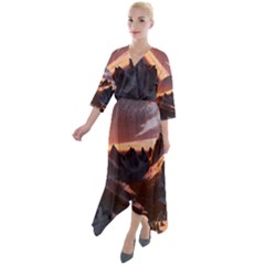 Landscape Mountains Nature Quarter Sleeve Wrap Front Maxi Dress by Ravend