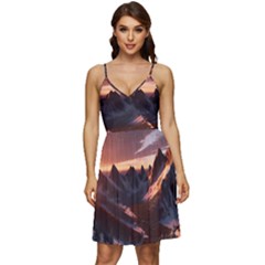 Landscape Mountains Nature V-neck Pocket Summer Dress  by Ravend