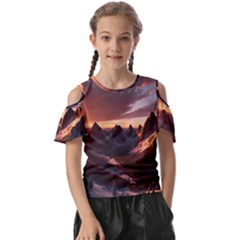 Landscape Mountains Nature Kids  Butterfly Cutout Tee by Ravend