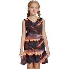 Landscape Mountains Nature Kids  Sleeveless Tiered Mini Dress