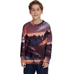 Landscape Mountains Nature Kids  Crewneck Sweatshirt by Ravend