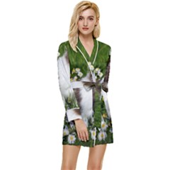 Rabbit Long Sleeve Satin Robe by artworkshop