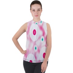 Wallpaper Pink Mock Neck Chiffon Sleeveless Top