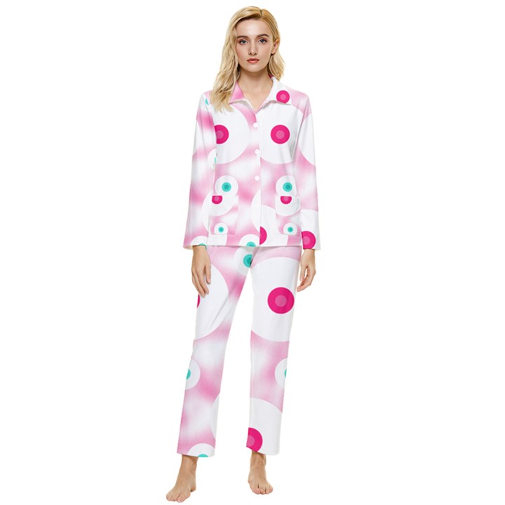 Wallpaper Pink Womens  Long Sleeve Velvet Pocket Pajamas Set