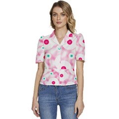 Wallpaper Pink Puffed Short Sleeve Button Up Jacket