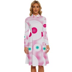 Wallpaper Pink Long Sleeve Shirt Collar A-line Dress