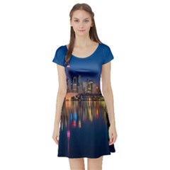 Seaside River Short Sleeve Skater Dress by artworkshop