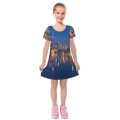 Seaside River Kids  Short Sleeve Velvet Dress by artworkshop