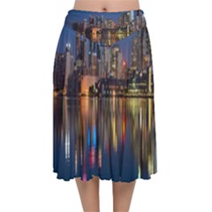 Seaside River Velvet Flared Midi Skirt by artworkshop