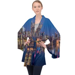 Seaside River Long Sleeve Velvet Kimono  by artworkshop