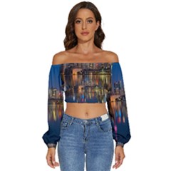 Seaside River Long Sleeve Crinkled Weave Crop Top