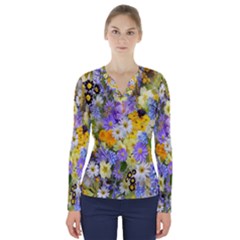 Spring Flowers V-neck Long Sleeve Top by artworkshop